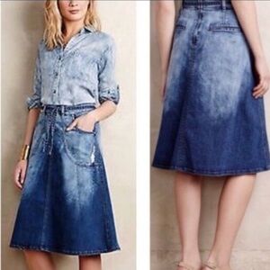 Pilcro and the Letterpress Distressed Tie-Waist A-Line Denim Midi Skirt Sz 10